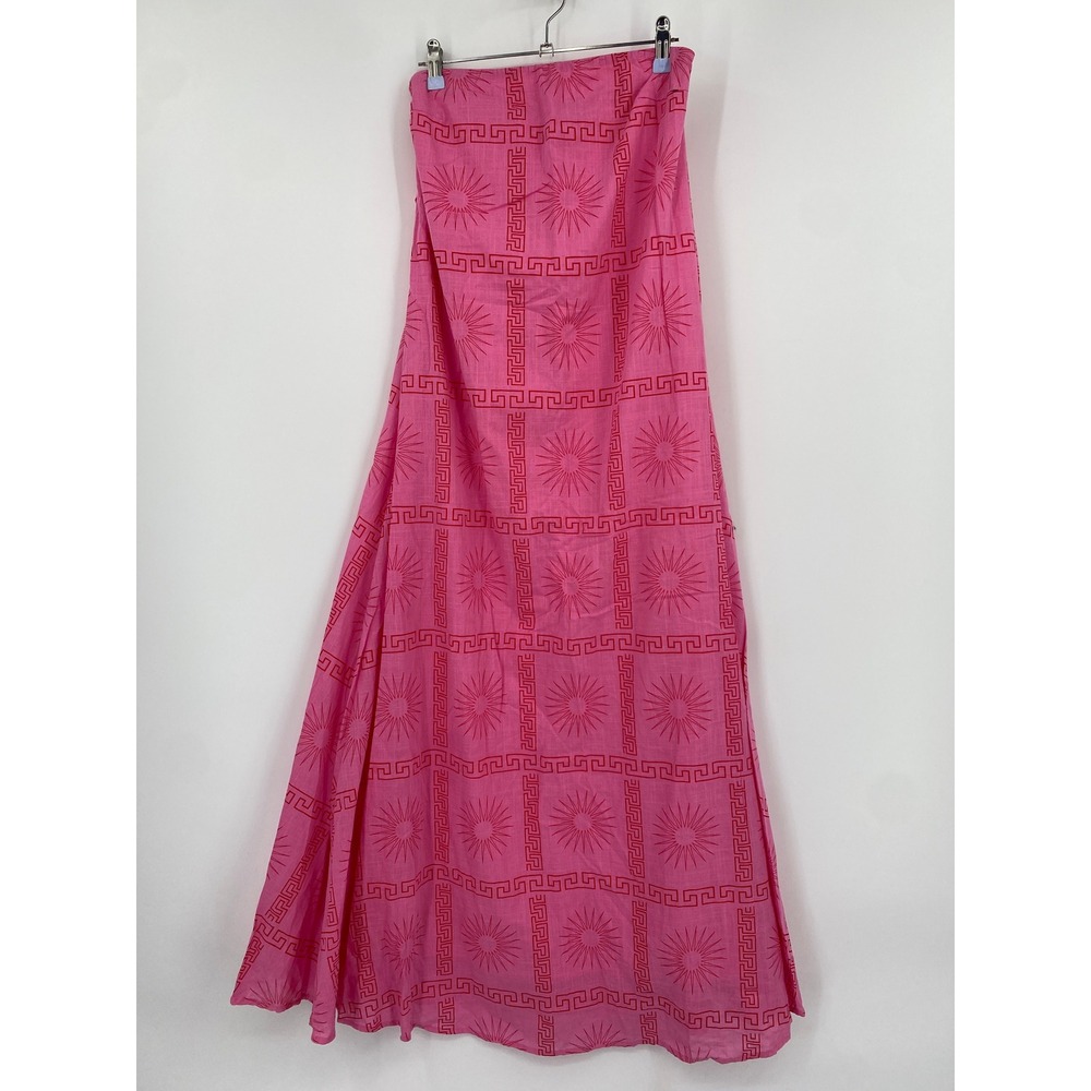 Petal & Pup Soph Strapless Maxi Dress Womens Size S Pink Red Geometric Sun Print - Picture 2 of 6
